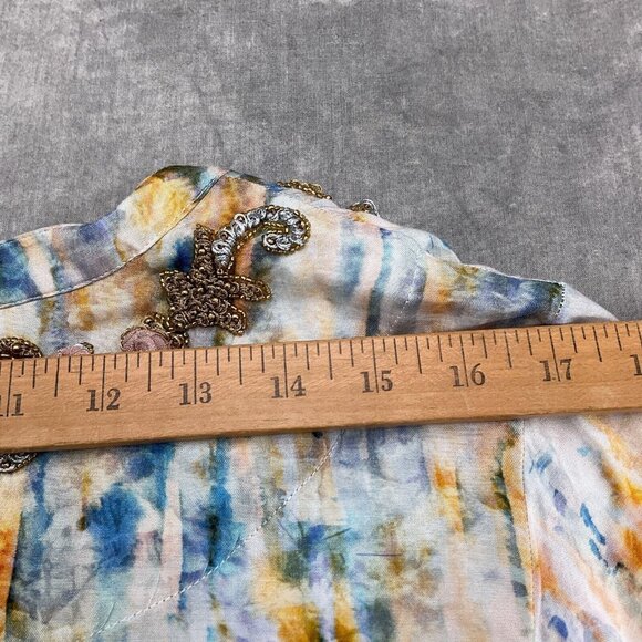 Soft Surroundings Blouse Women Large Blue Tie Dye Boho Smock Peasant Gypsy - Picture 7 of 10